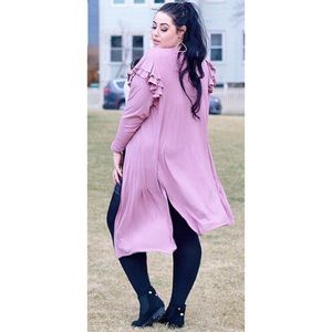 Curvy Sense Pink Ribbed Maxi Duster